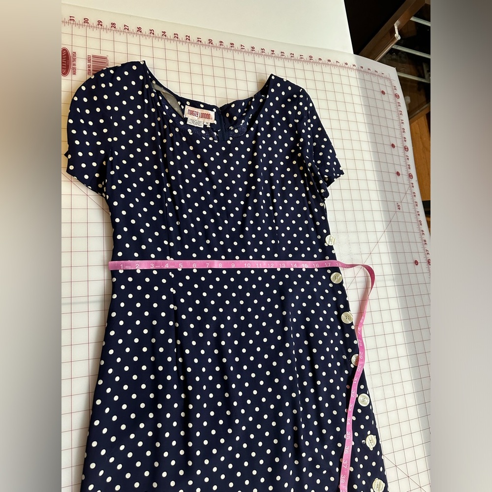 Maggy London dark navy blue and white polka dotted vintage dress size 16 - Picture 9 of 16